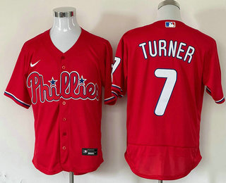 Mens Philadelphia Phillies #7 Trea Turner Red Stitched MLB Flex Base Nike Jersey